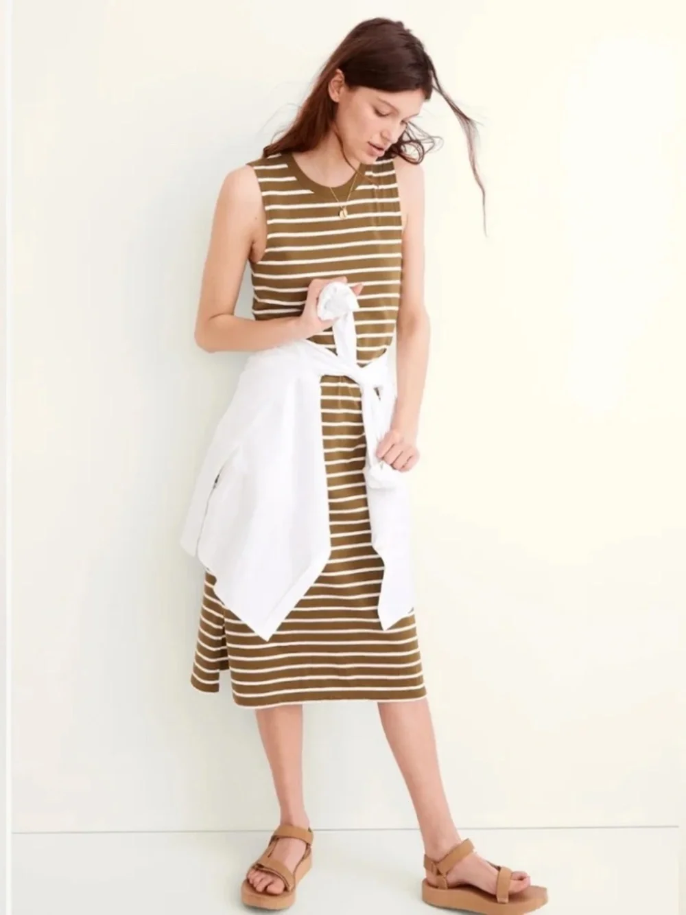 Madewell Organic Cotton Crewneck Tank Midi Dress in Stripe - Picture 2 of 5